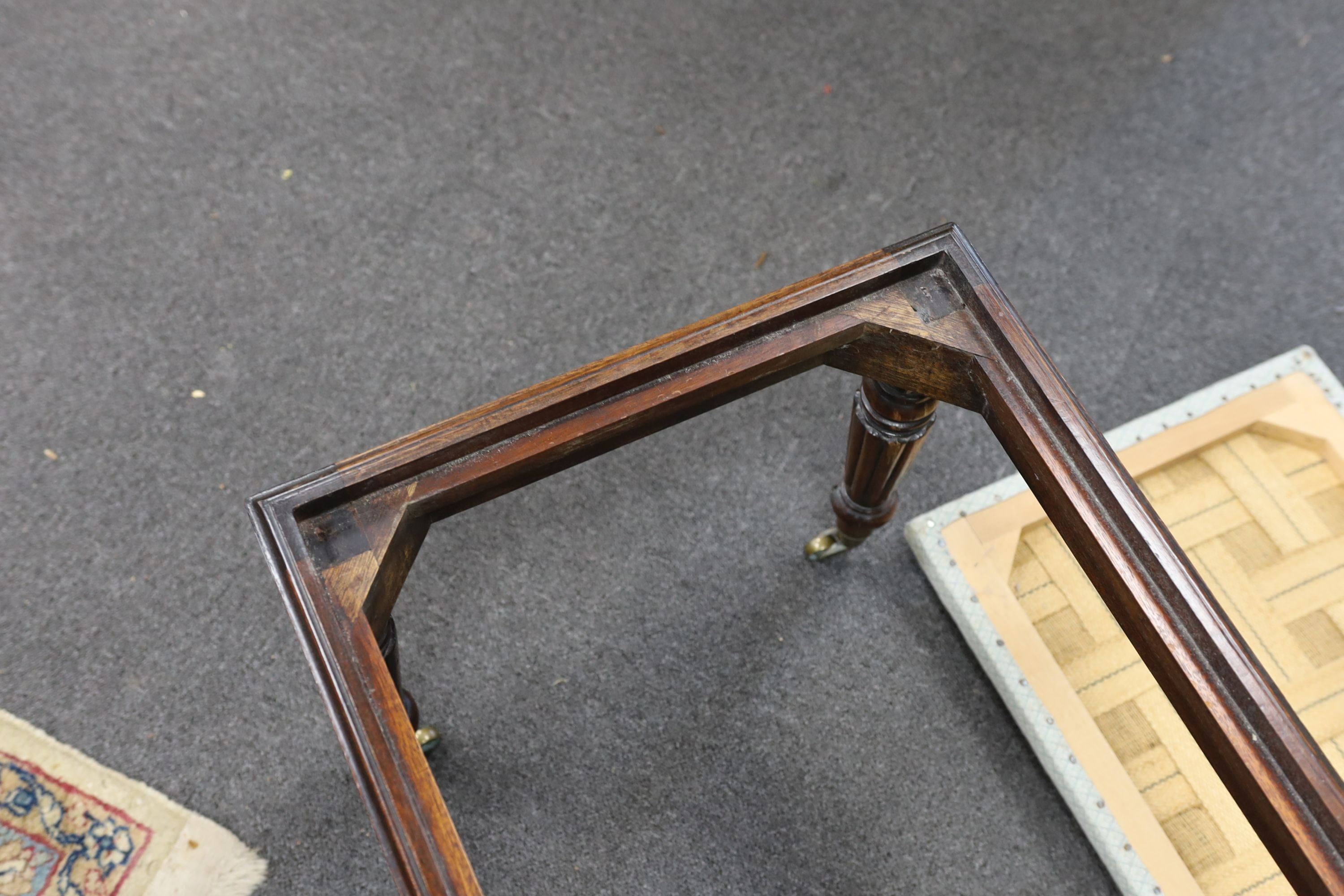 A Regency rectangular mahogany dressing stool, length 96cm, depth 46cm, height 46cm